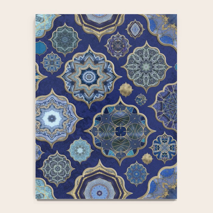 Blue Turquoise Gold Moroccan Tiles Boho Vintage Elegance Quatrefoil Shapes Notebook Gallery Image 4