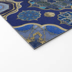 Blue Turquoise Gold Moroccan Tiles Boho Vintage Elegance Quatrefoil Shapes Welcome Mat Gallery Image 2
