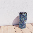 Blue Turquoise Gold Moroccan Tiles Boho Vintage Elegance Quatrefoil Shapes Travel Mug Gallery Image 4