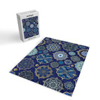Blue Turquoise Gold Moroccan Tiles Boho Vintage Elegance Quatrefoil Shapes Jigsaw Puzzle Gallery Image 2