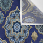 Blue Turquoise Gold Moroccan Tiles Boho Vintage Elegance Quatrefoil Shapes Wall Tapestry Gallery Image 3