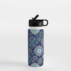 Blue Turquoise Gold Moroccan Tiles Boho Vintage Elegance Quatrefoil Shapes Water Bottle Gallery Image 1