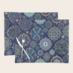 Blue Turquoise Gold Moroccan Tiles Boho Vintage Elegance Quatrefoil Shapes Placemat Gallery Image 1