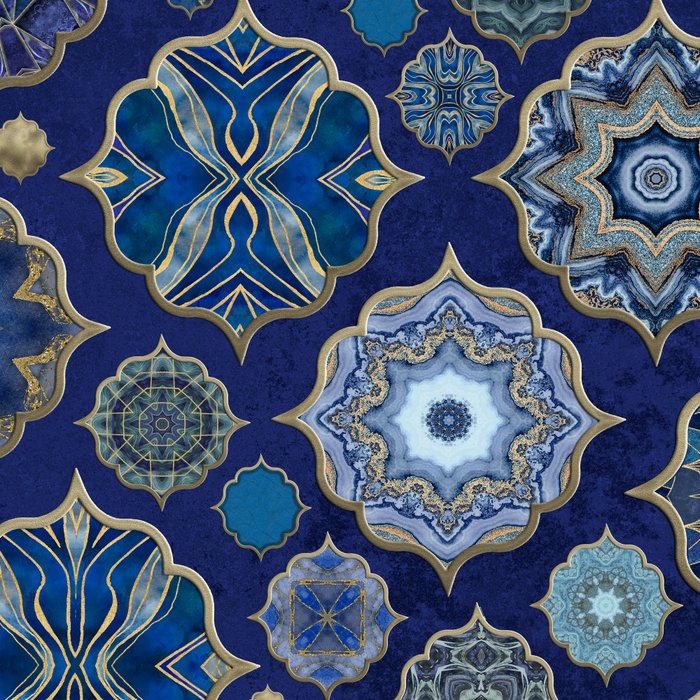 Blue Turquoise Gold Moroccan Tiles Boho Vintage Elegance Quatrefoil Shapes Coffee Mug Gallery Image 2