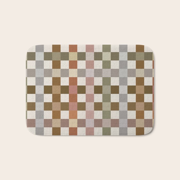Harvest 2025 Cozy Autumn Plaid Rustic Fall Checkered Pattern Earthy Bath Mat Gallery Image 1