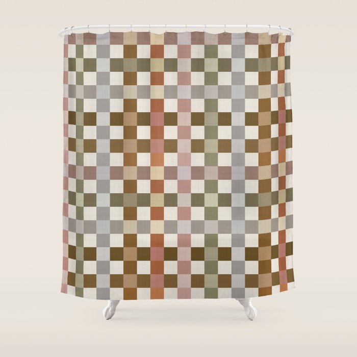 Harvest 2025 Cozy Autumn Plaid Rustic Fall Checkered Pattern Earthy Shower Curtain Gallery Image 1