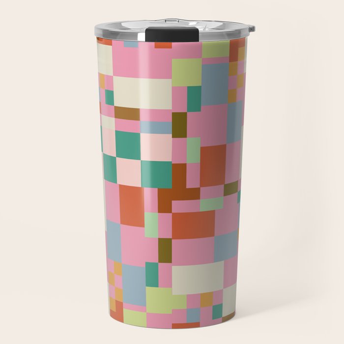 Retro vintage checkered geometric pattern Travel Mug Gallery Image 1