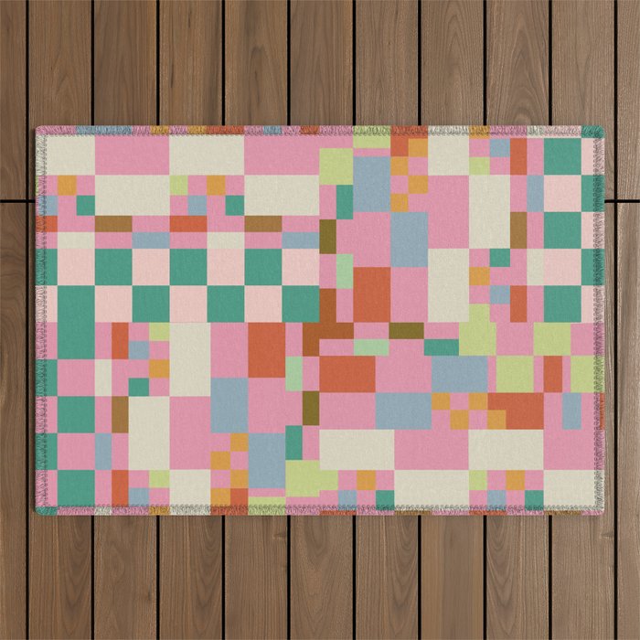 Retro vintage checkered geometric pattern Outdoor Rug Gallery Image 1