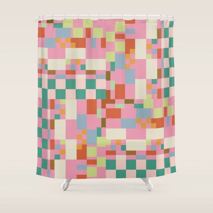 Retro vintage checkered geometric pattern Shower Curtain Gallery Image 1