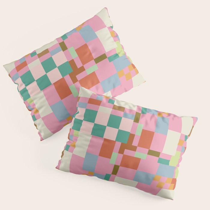 Retro vintage checkered geometric pattern Pillow Sham Gallery Image 3