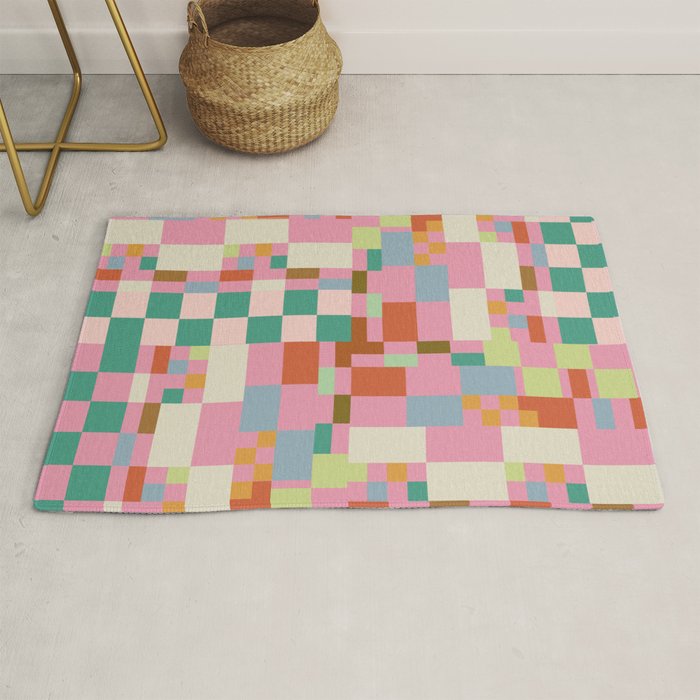 Retro vintage checkered geometric pattern Rug Gallery Image 1
