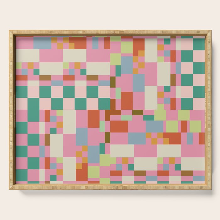 Retro vintage checkered geometric pattern Serving Tray Gallery Image 1