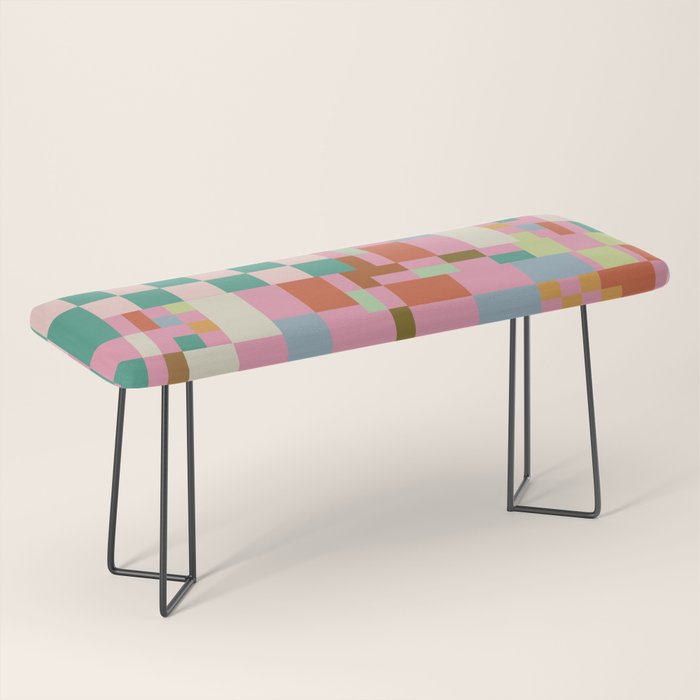 Retro vintage checkered geometric pattern Bench Gallery Image 1