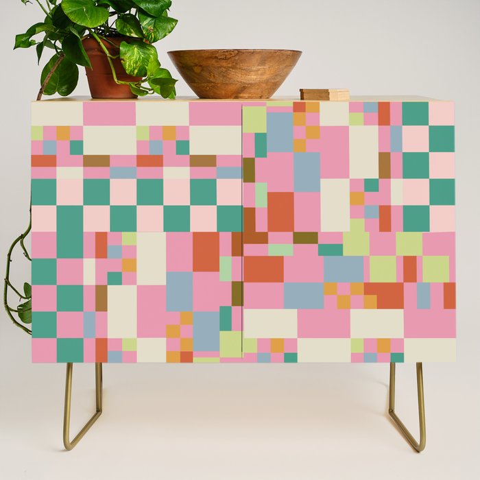 Retro vintage checkered geometric pattern Credenza Gallery Image 1