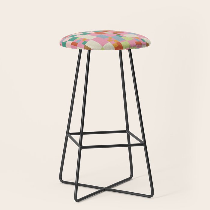 Retro vintage checkered geometric pattern Stool Gallery Image 1