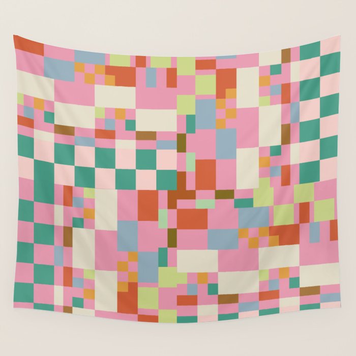 Retro vintage checkered geometric pattern Wall Tapestry Gallery Image 4