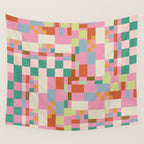 Retro vintage checkered geometric pattern Wall Tapestry Gallery Image 4