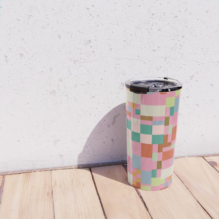 Retro vintage checkered geometric pattern Travel Mug Gallery Image 4