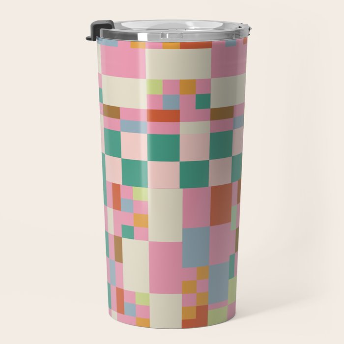 Retro vintage checkered geometric pattern Travel Mug Gallery Image 3