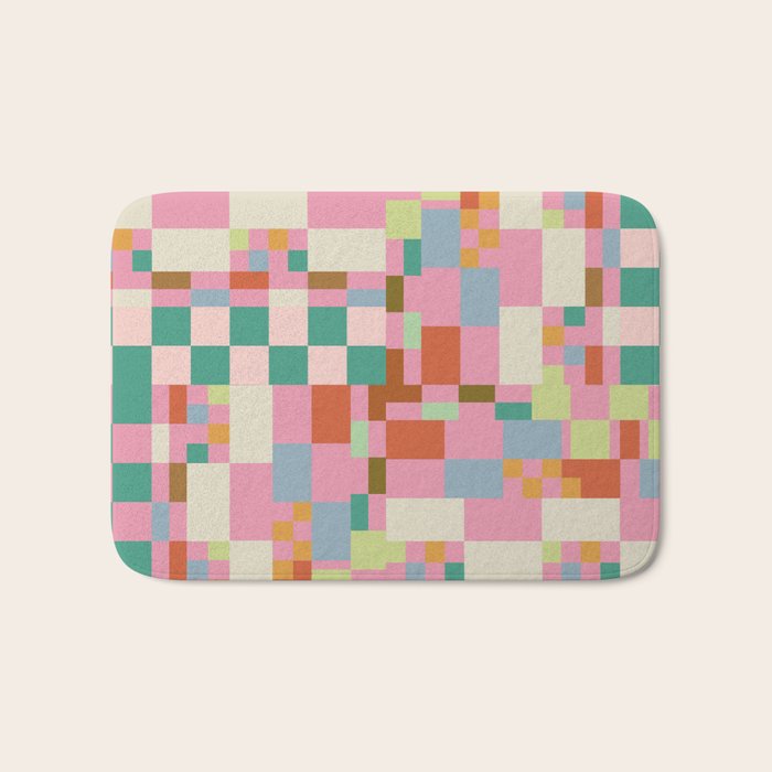 Retro vintage checkered geometric pattern Bath Mat Gallery Image 1