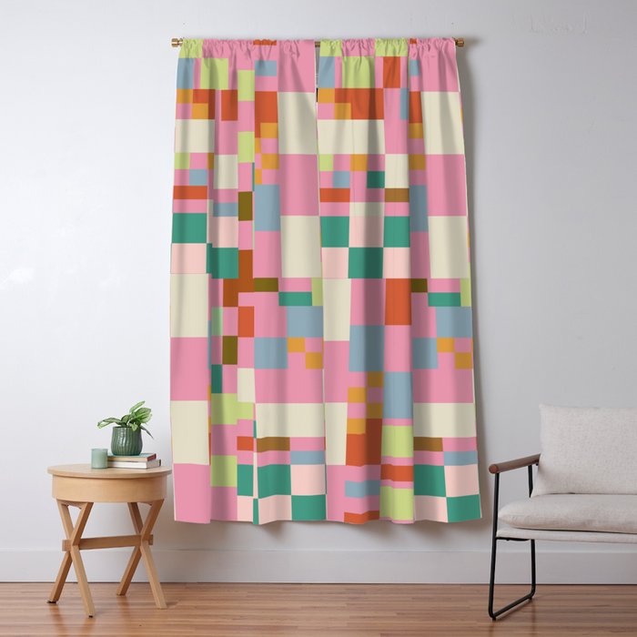 Retro vintage checkered geometric pattern Window Curtain Gallery Image 5