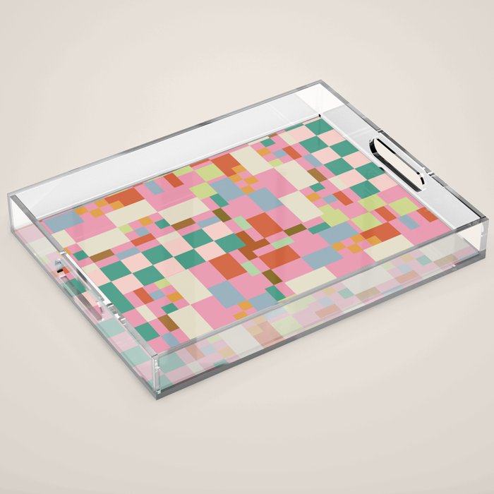 Retro vintage checkered geometric pattern Acrylic Tray Gallery Image 1