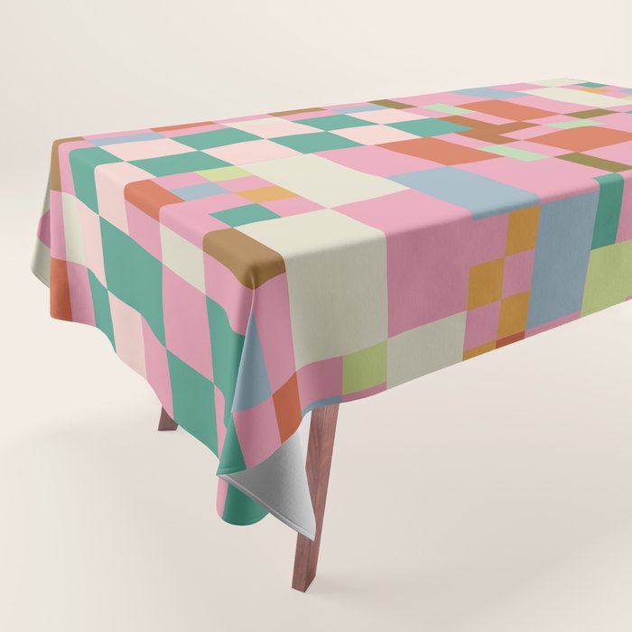 Retro vintage checkered geometric pattern Tablecloth Gallery Image 1