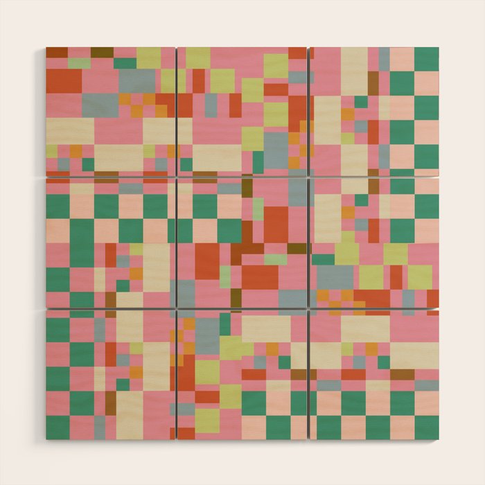 Retro vintage checkered geometric pattern Wood Wall Art Gallery Image 1