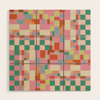 Retro vintage checkered geometric pattern Wood Wall Art Gallery Image 1