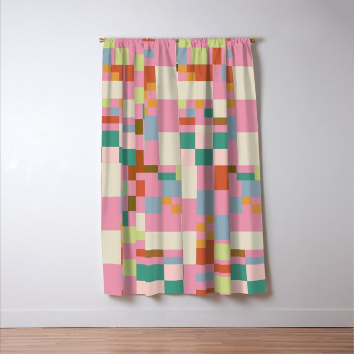 Retro vintage checkered geometric pattern Window Curtain Gallery Image 3
