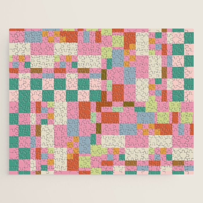 Retro vintage checkered geometric pattern Jigsaw Puzzle Gallery Image 1