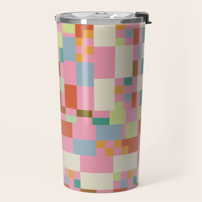 Retro vintage checkered geometric pattern Travel Mug Gallery Image 2