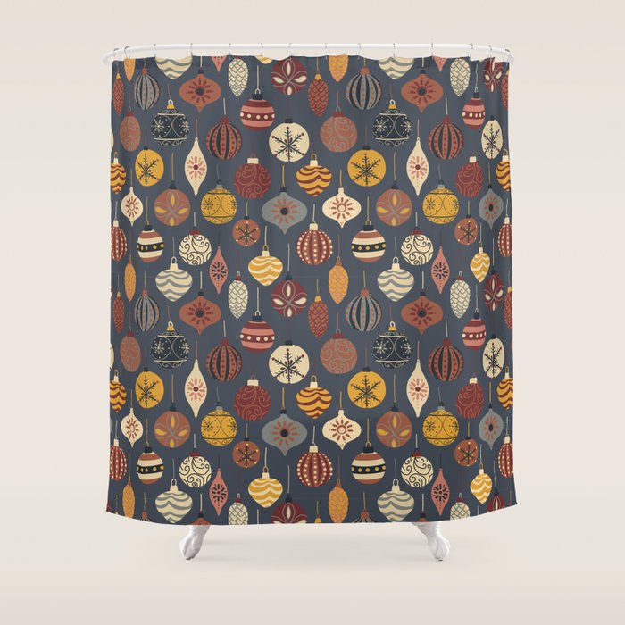 Vintage Christmas Ornaments Shower Curtain Gallery Image 1