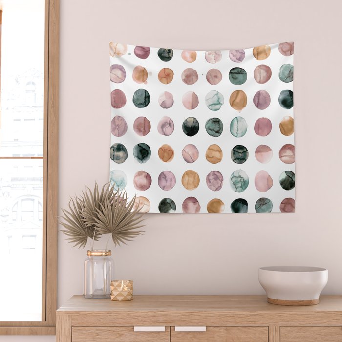 Watercolor Earth Tone Dots Minimal Boho Pattern Wall Tapestry Gallery Image 2