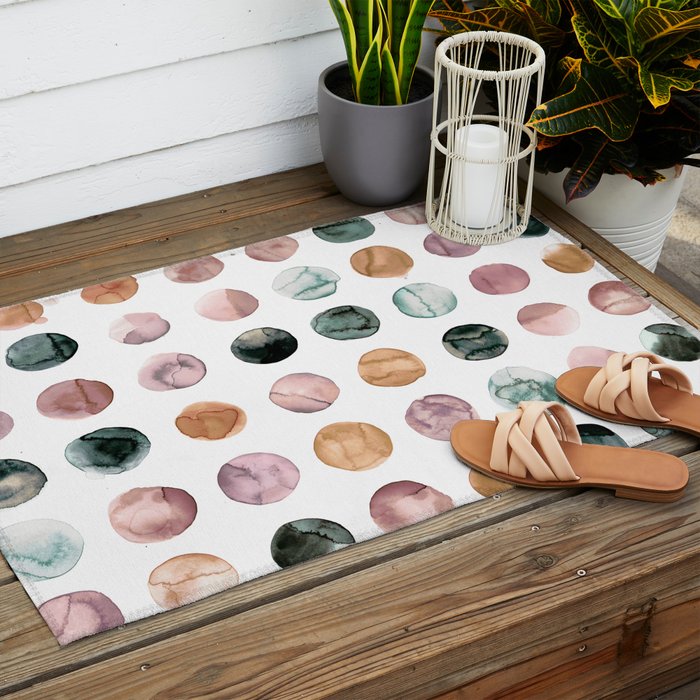 Watercolor Earth Tone Dots Minimal Boho Pattern Outdoor Rug Gallery Image 2