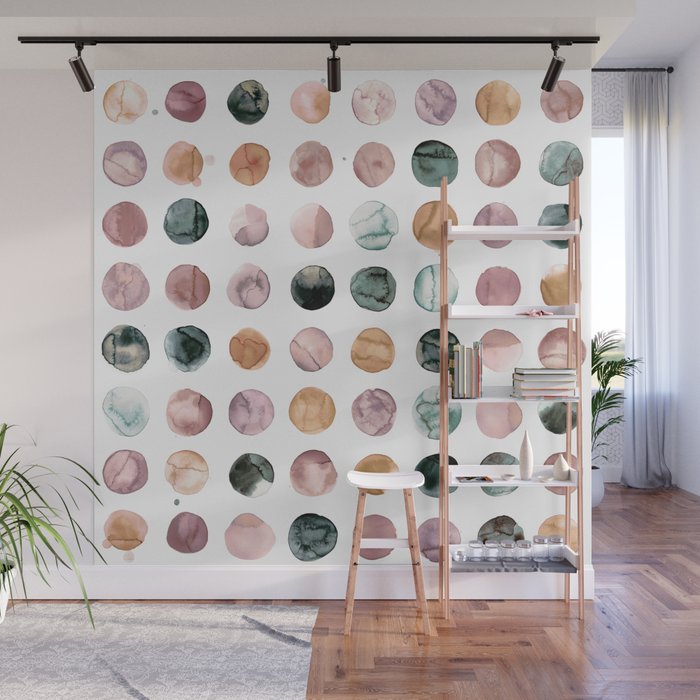 Watercolor Earth Tone Dots Minimal Boho Pattern Wall Mural Gallery Image 1