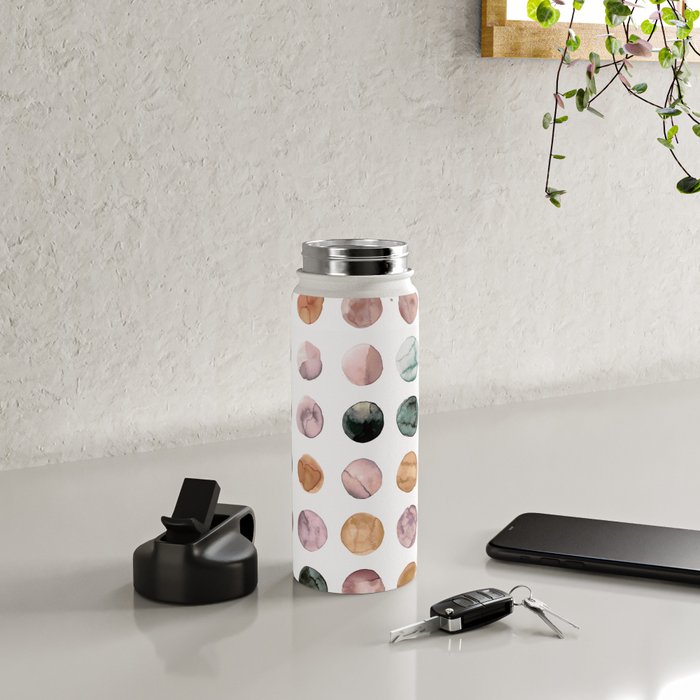 Watercolor Earth Tone Dots Minimal Boho Pattern Water Bottle Gallery Image 4