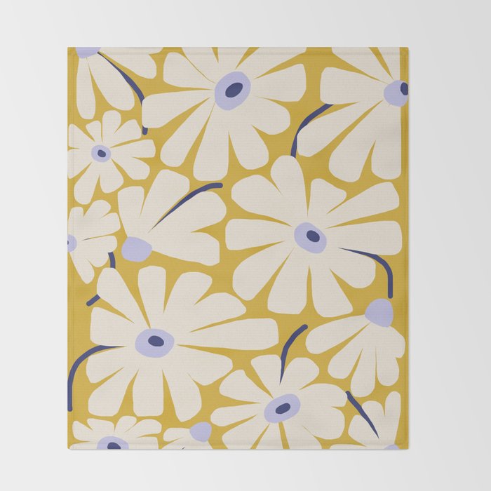 Daisy fresh - yellow peri Throw Blanket Gallery Image 2