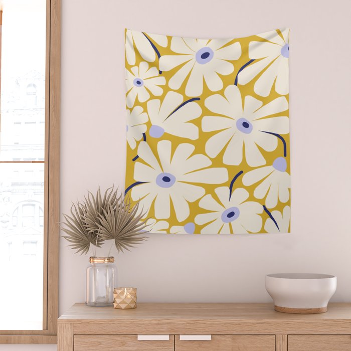 Daisy fresh - yellow peri Wall Tapestry Gallery Image 2