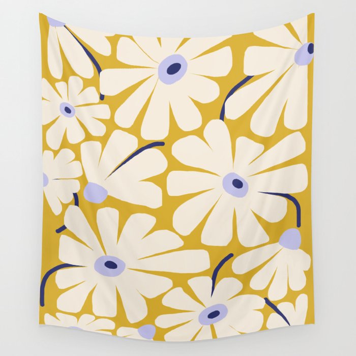Daisy fresh - yellow peri Wall Tapestry Gallery Image 4