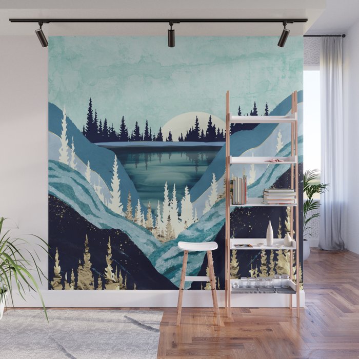Blue Forest Lake Wall Mural Gallery Image 1