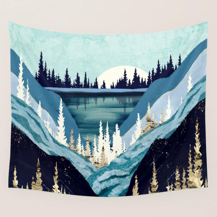 Blue Forest Lake Wall Tapestry Gallery Image 1