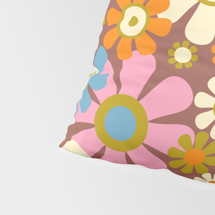 Cheerful Groovy Retro Garden Flowers 60s 70s Floral Pattern Pillow Sham Gallery Image 4