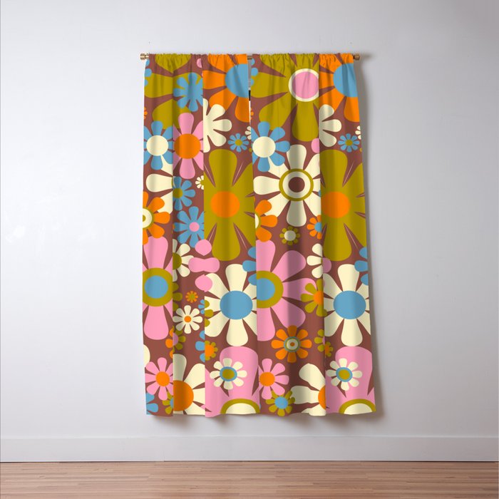 Cheerful Groovy Retro Garden Flowers 60s 70s Floral Pattern Window Curtain Gallery Image 3