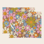 Cheerful Groovy Retro Garden Flowers 60s 70s Floral Pattern Placemat Gallery Image 1