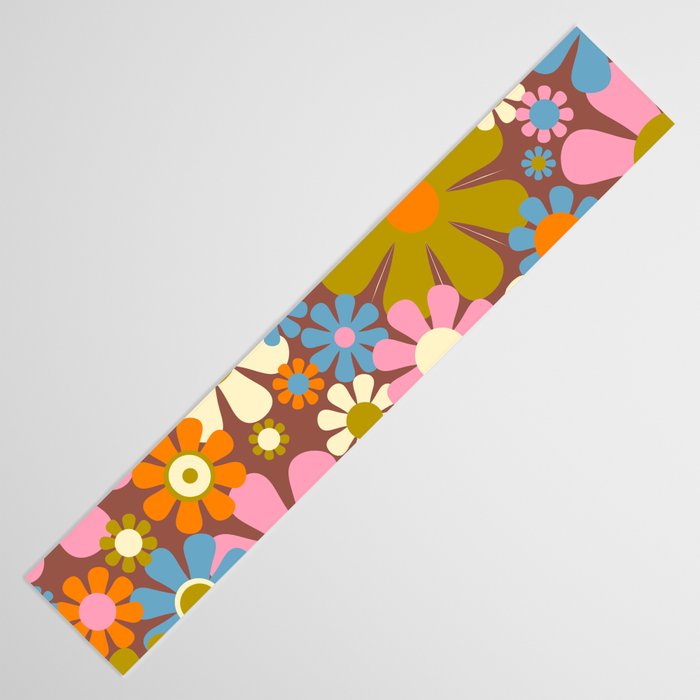 Cheerful Groovy Retro Garden Flowers 60s 70s Floral Pattern Table Runner Gallery Image 3
