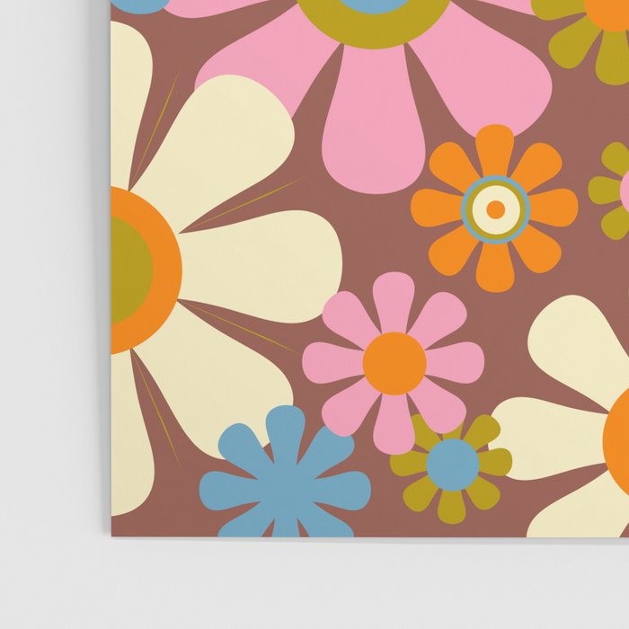 Cheerful Groovy Retro Garden Flowers 60s 70s Floral Pattern Poster Gallery Image 3