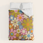 Cheerful Groovy Retro Garden Flowers 60s 70s Floral Pattern Duvet Cover Gallery Image 6
