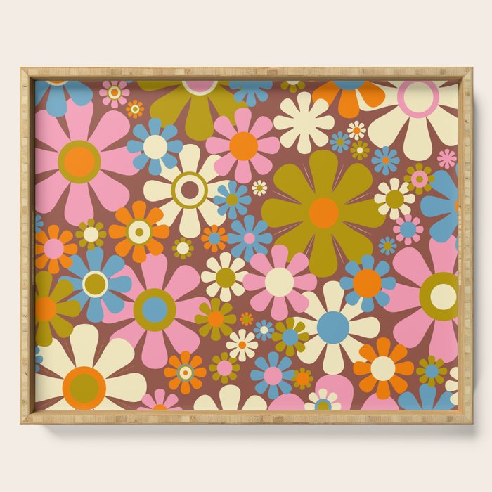 Cheerful Groovy Retro Garden Flowers 60s 70s Floral Pattern Serving Tray Gallery Image 1