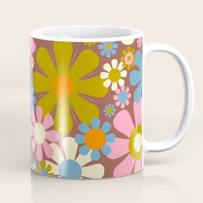 Cheerful Groovy Retro Garden Flowers 60s 70s Floral Pattern Coffee Mug Gallery Image 1